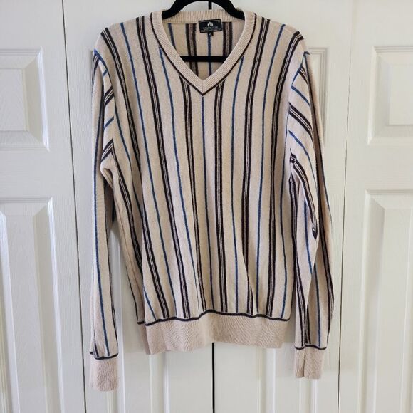Bromfield V Neck Y2K Striped Wool Blend Sweater, Size XL - Picture 1 of 5